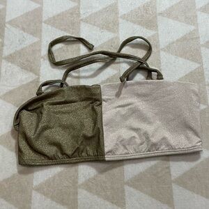 PQ SWIM Anthropologie Two Tone Bandeau Top Green Ivory Shimmer